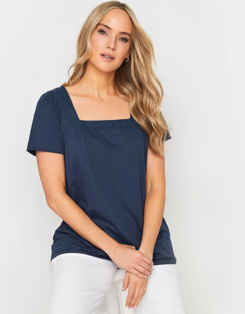 Tall Navy Square Neck Crochet Top
