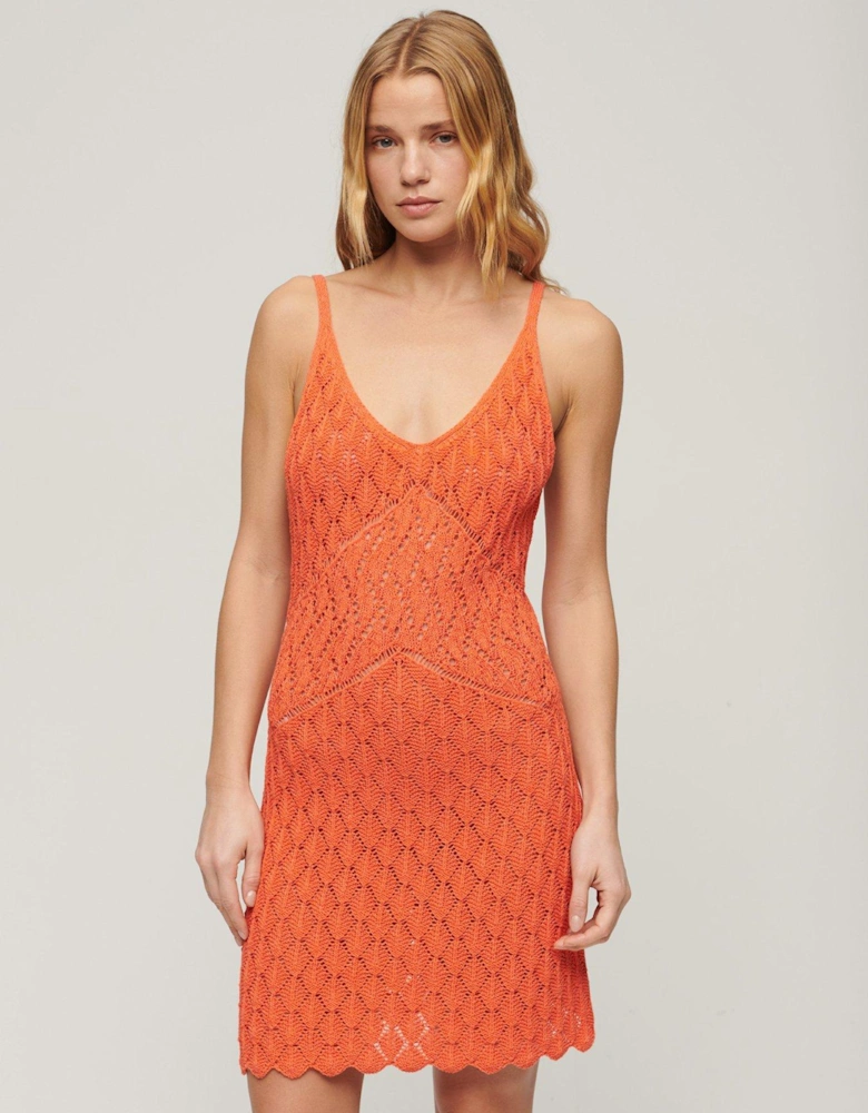 Crochet Cami Mini Dress - Orange