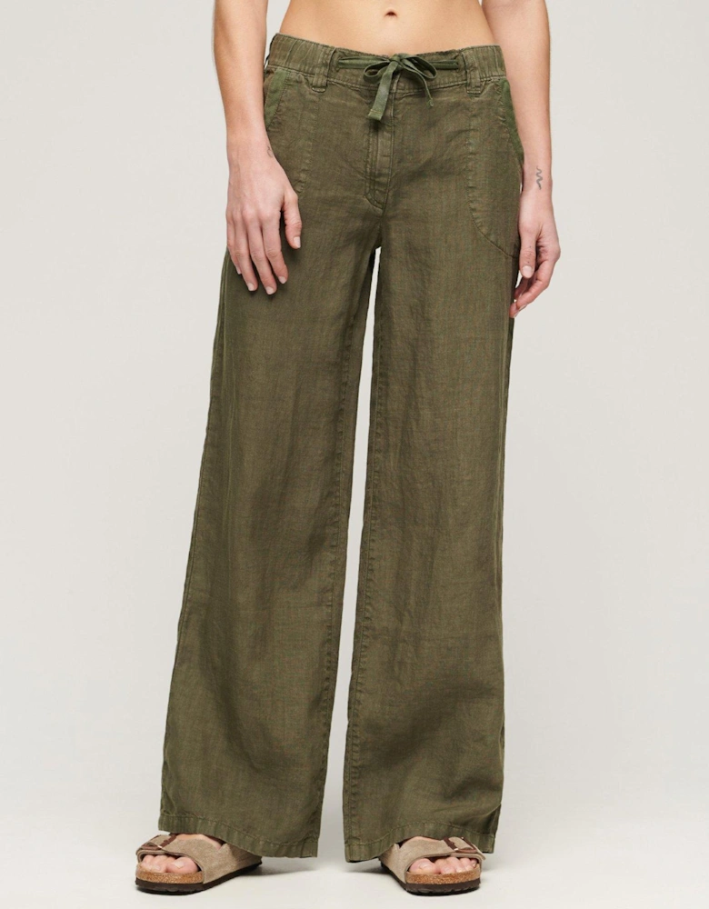 Linen Low Rise Pants - Khaki