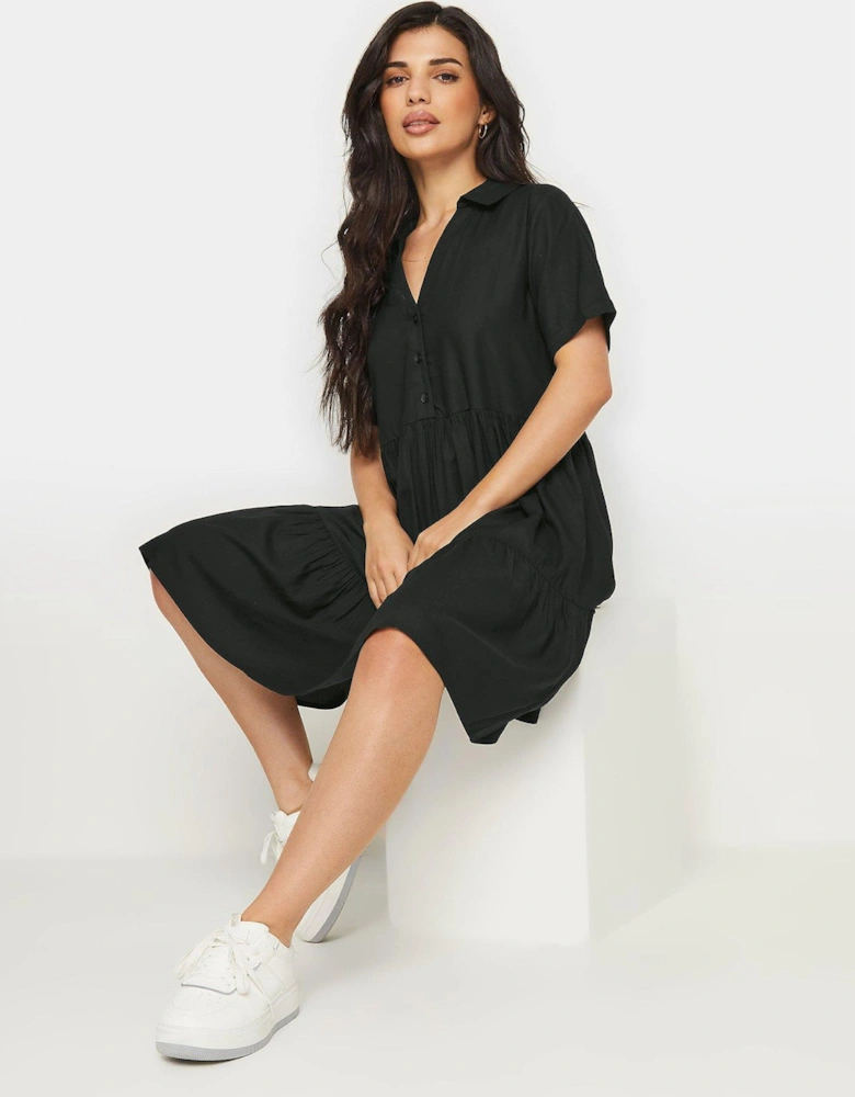 Petite Black Smock Button Dress - Black