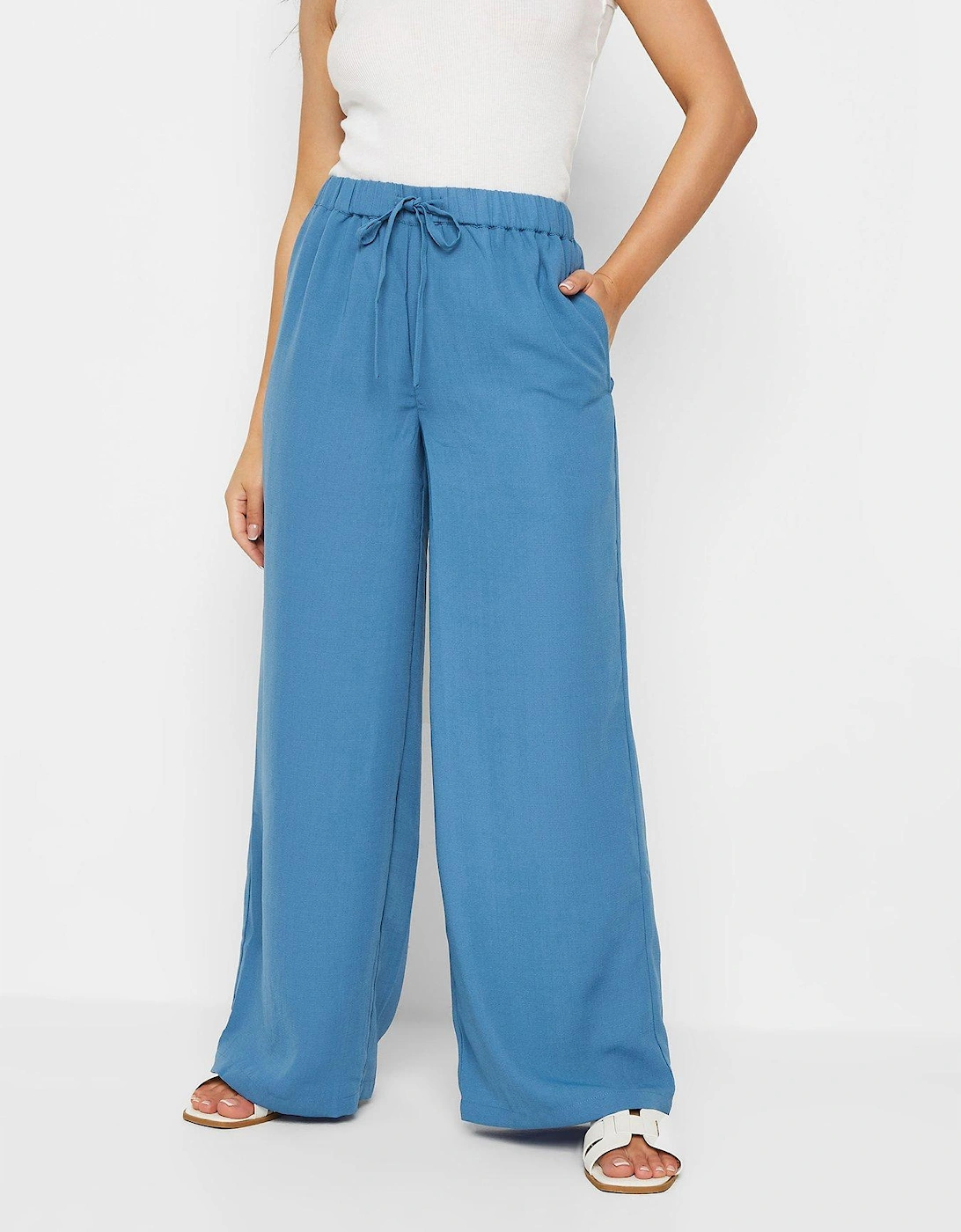 Petite Mid Blue Wide Leg Trousers, 2 of 1