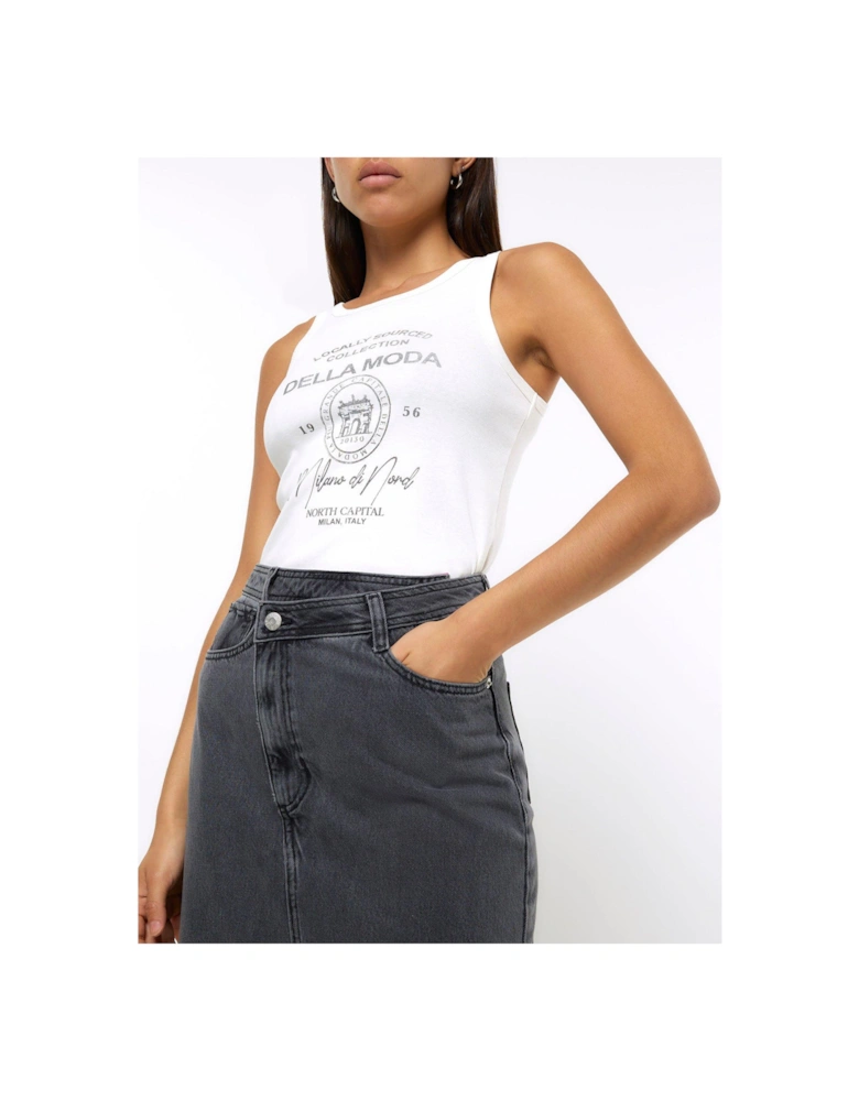 Asymmetric Waist Denim Maxi Skirt - Grey