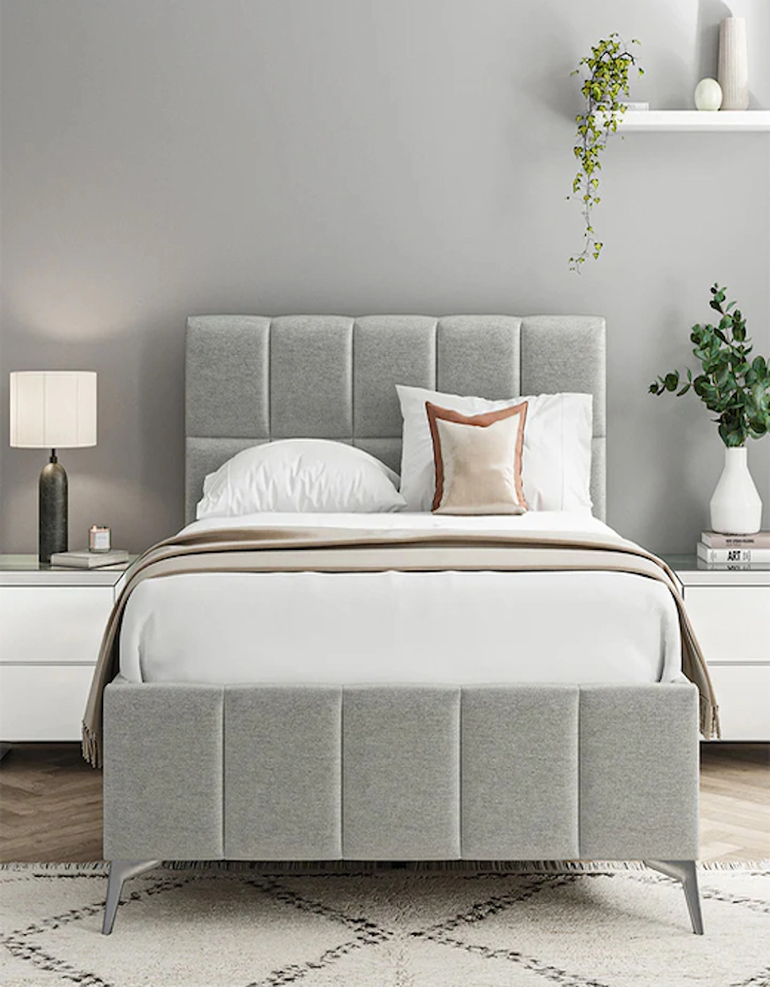 Porth 4'6 Fabric Bedframe Grey Linen