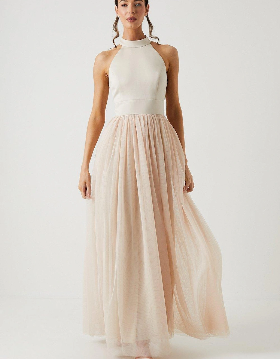 Satin Bodice Tulle Skirt Maxi Bridesmaids Dress, 6 of 5