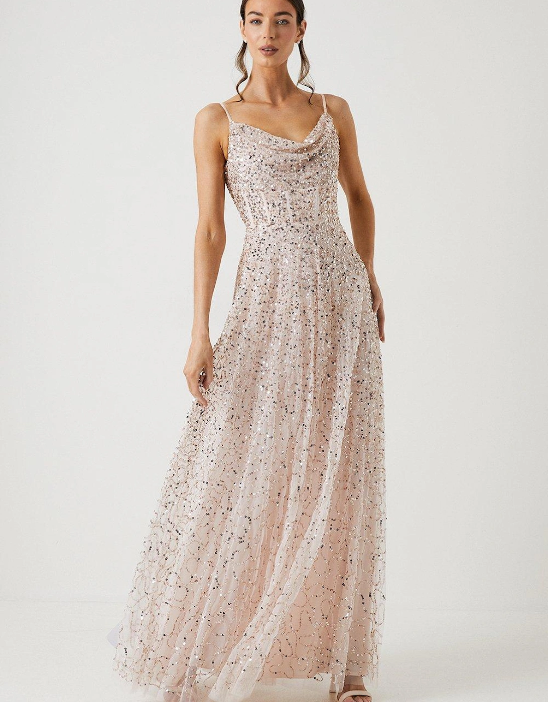 Cowl Neck Corset Full Skirted Bridesmaids Maxi Dress, 6 of 5