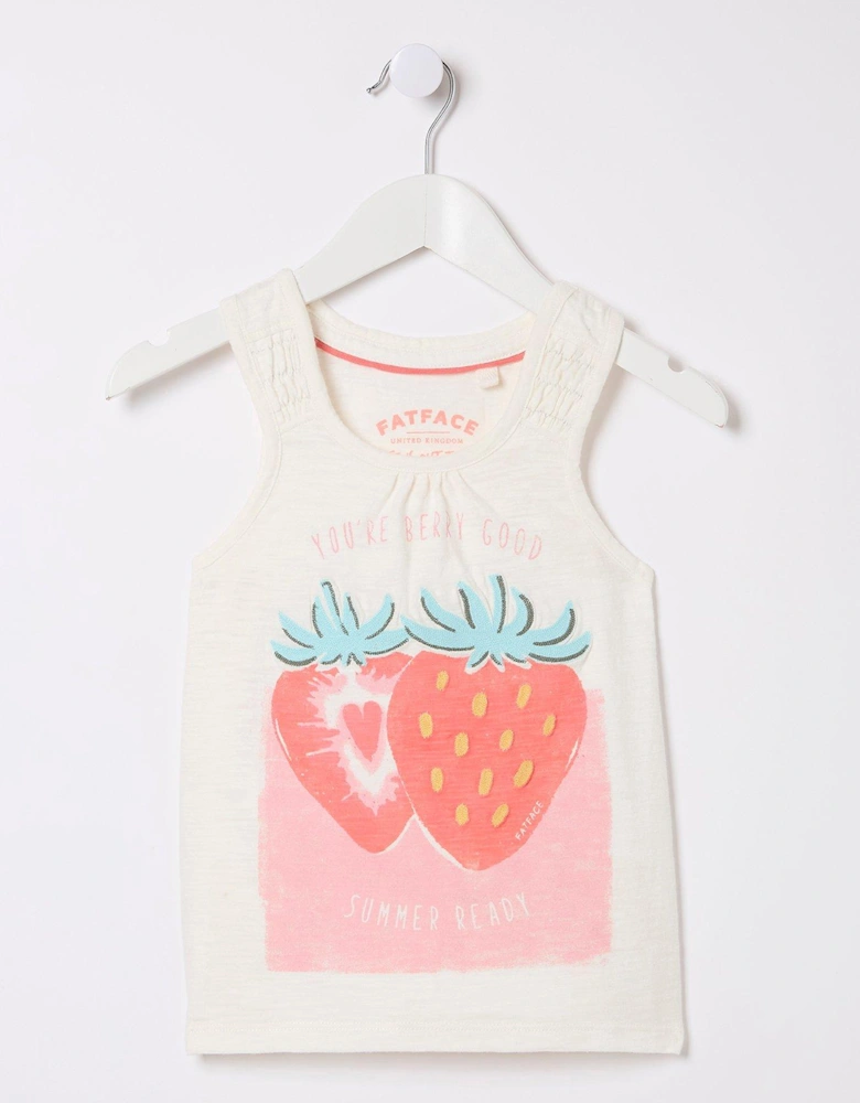 Girls Strawberry Jersey Vest Top - Natural White