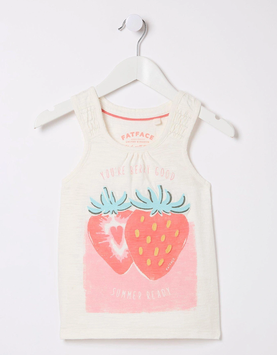 Girls Strawberry Jersey Vest Top - Natural White, 5 of 4