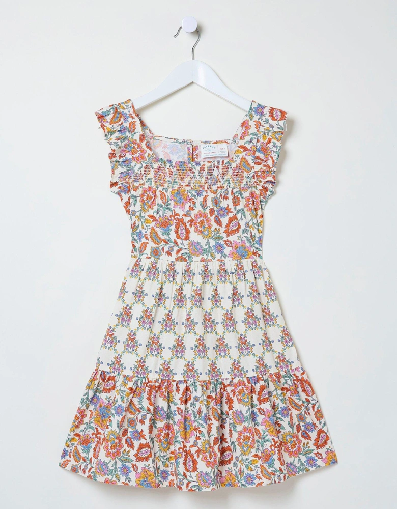 Girls Millie Floral Print Dress - Natural White