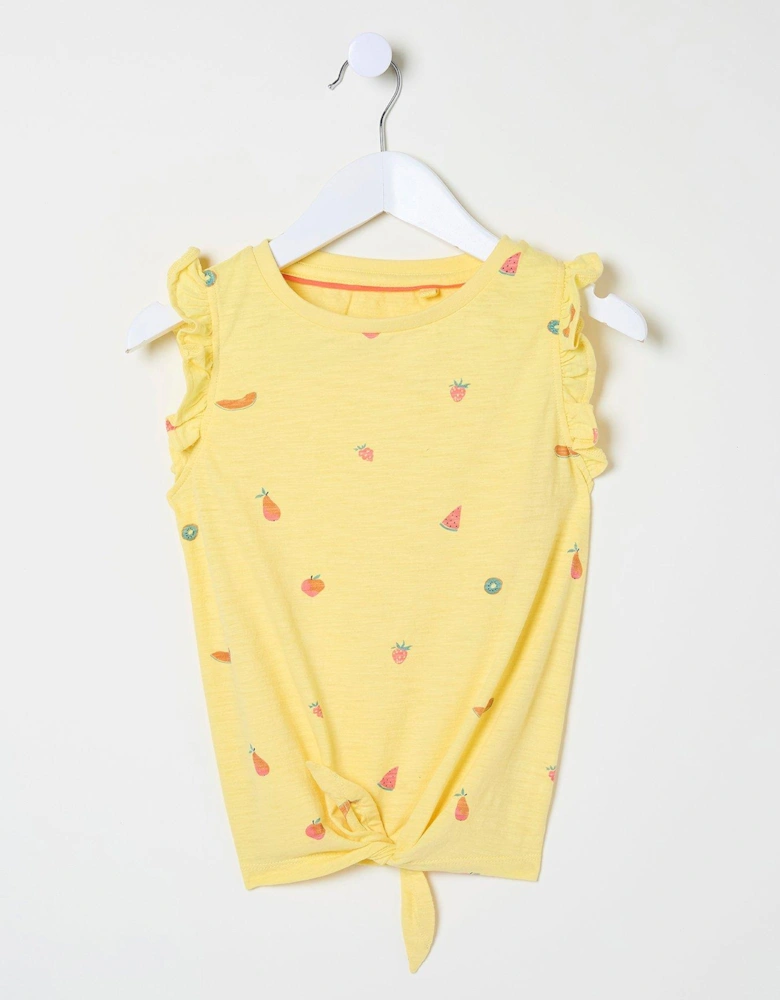 Girls Fruit Knot Front Short Sleeve Tshirt - Yellow