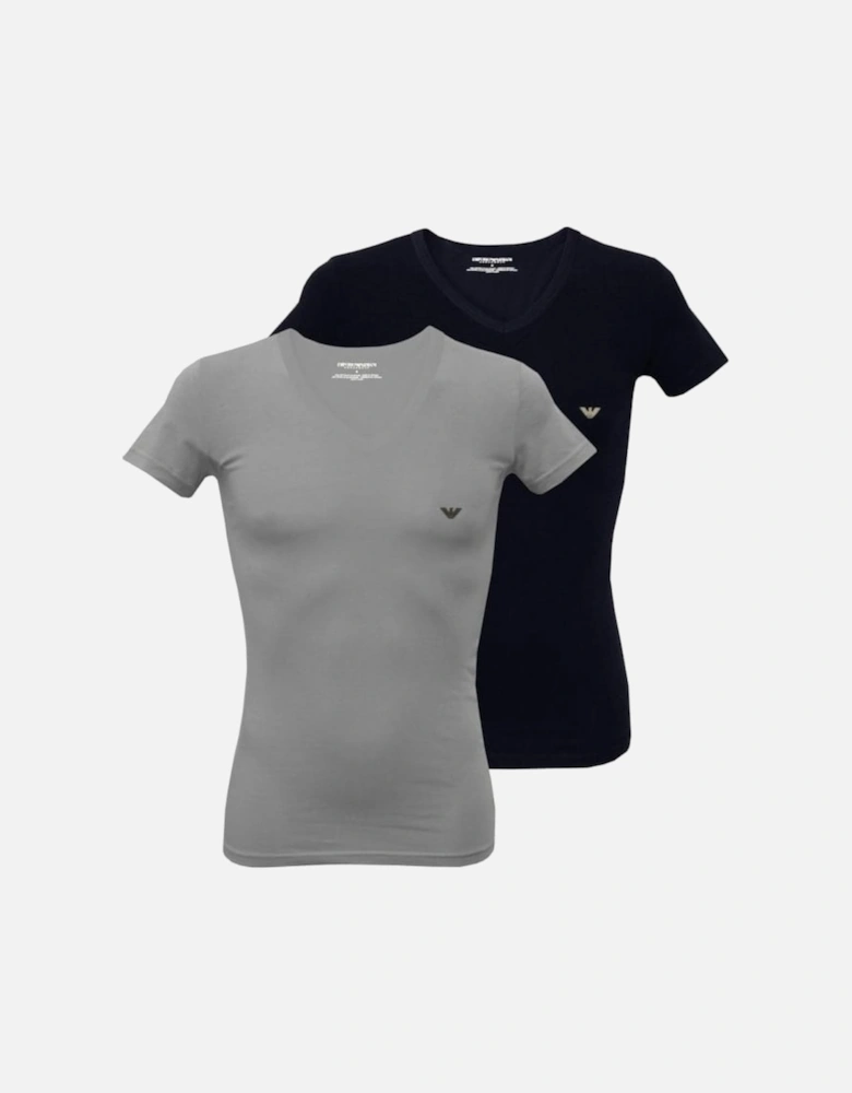 2-Pack Stretch Cotton V-Neck T-Shirts, Grey/Navy