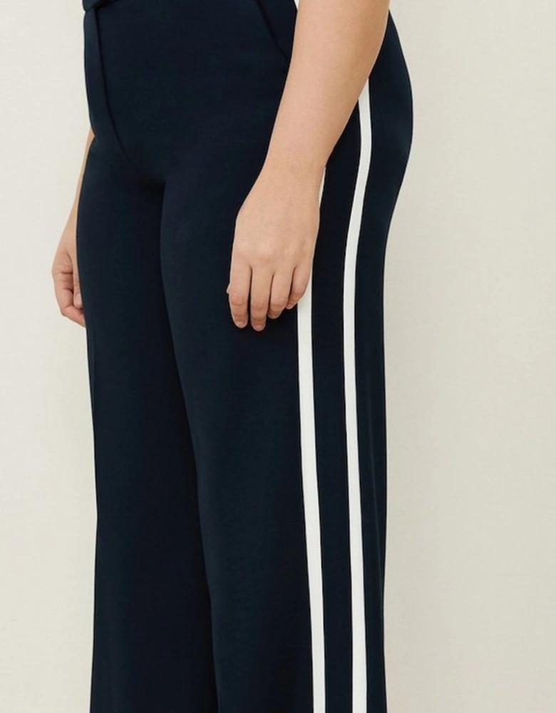 Plus Compact Stretch Straight Leg Tipped Tailored Trousers