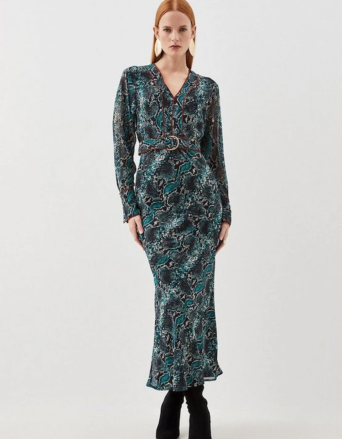 Petite Printed Georgette Woven Maxi Dress With Scarf Detail, 8 of 7