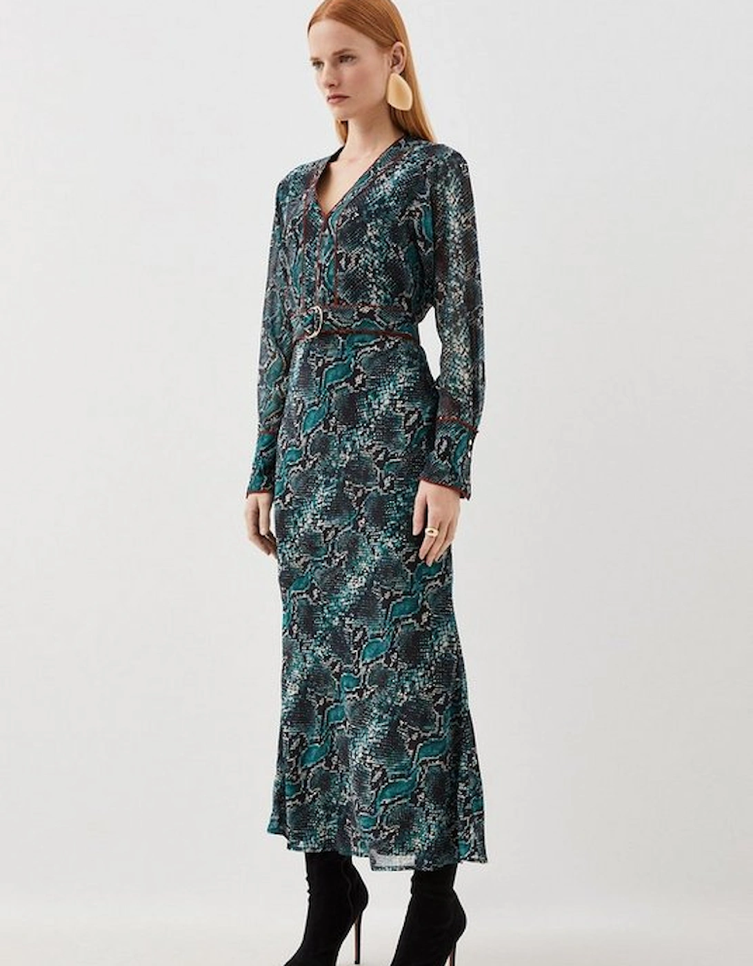 Petite Printed Georgette Woven Maxi Dress With Scarf Detail