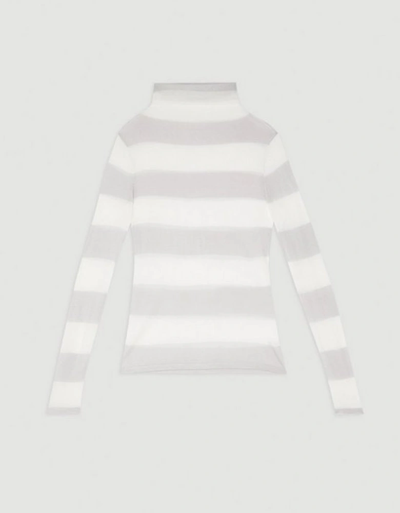 Viscose Blend Slinky Sheer Knit Striped Top