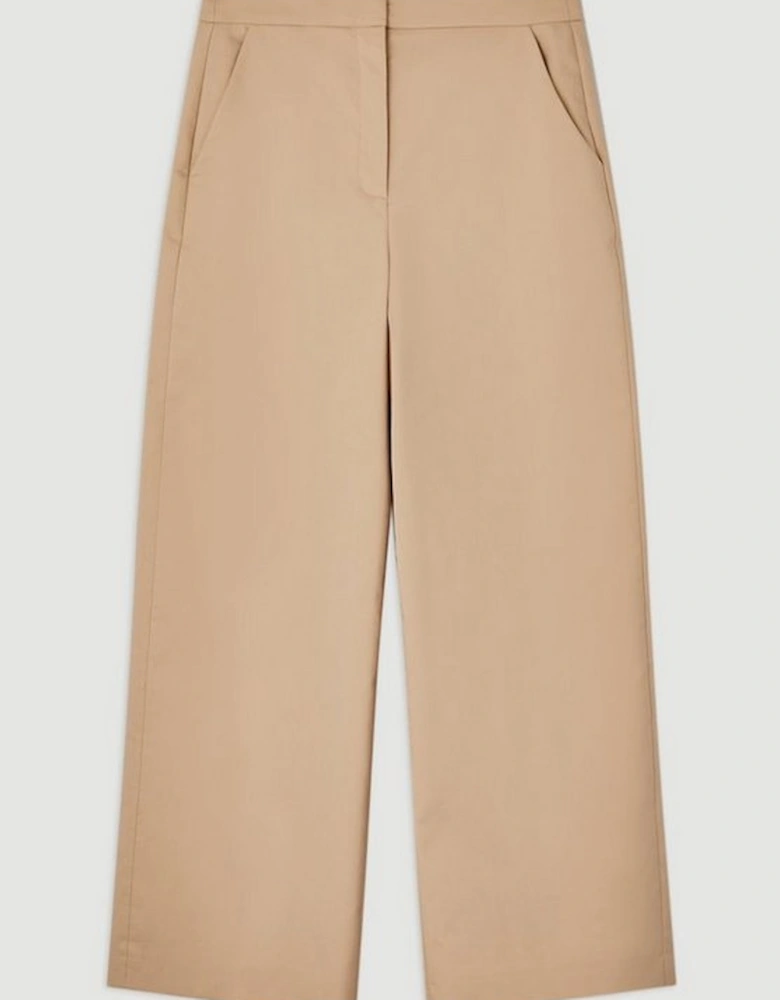 Cotton Sateen Wide Leg Tailored Trousers