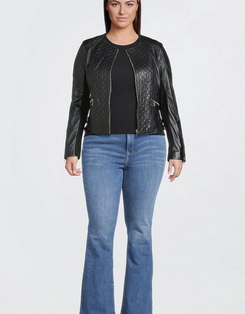 Plus Size Leather Quilted Jacket