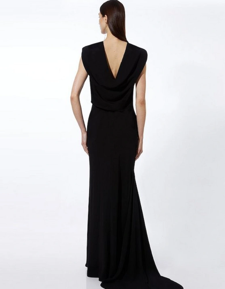 Premium Bonded Viscose Crepe Drape Detail Woven Maxi Dress