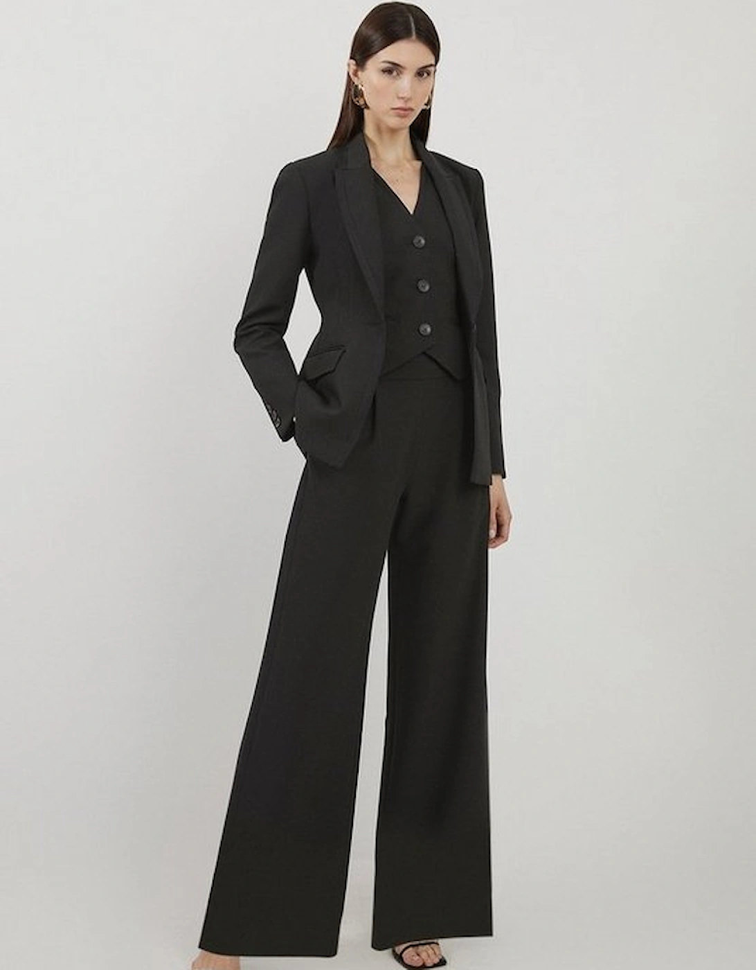Clean Tailored Grosgrain Tipped Wide Leg Trousers, 5 of 4