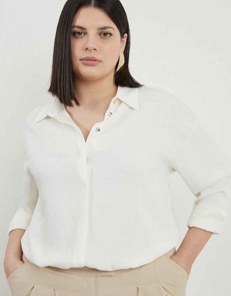 Plus Size Viscose Crepe Long Sleeve Collared Shirt