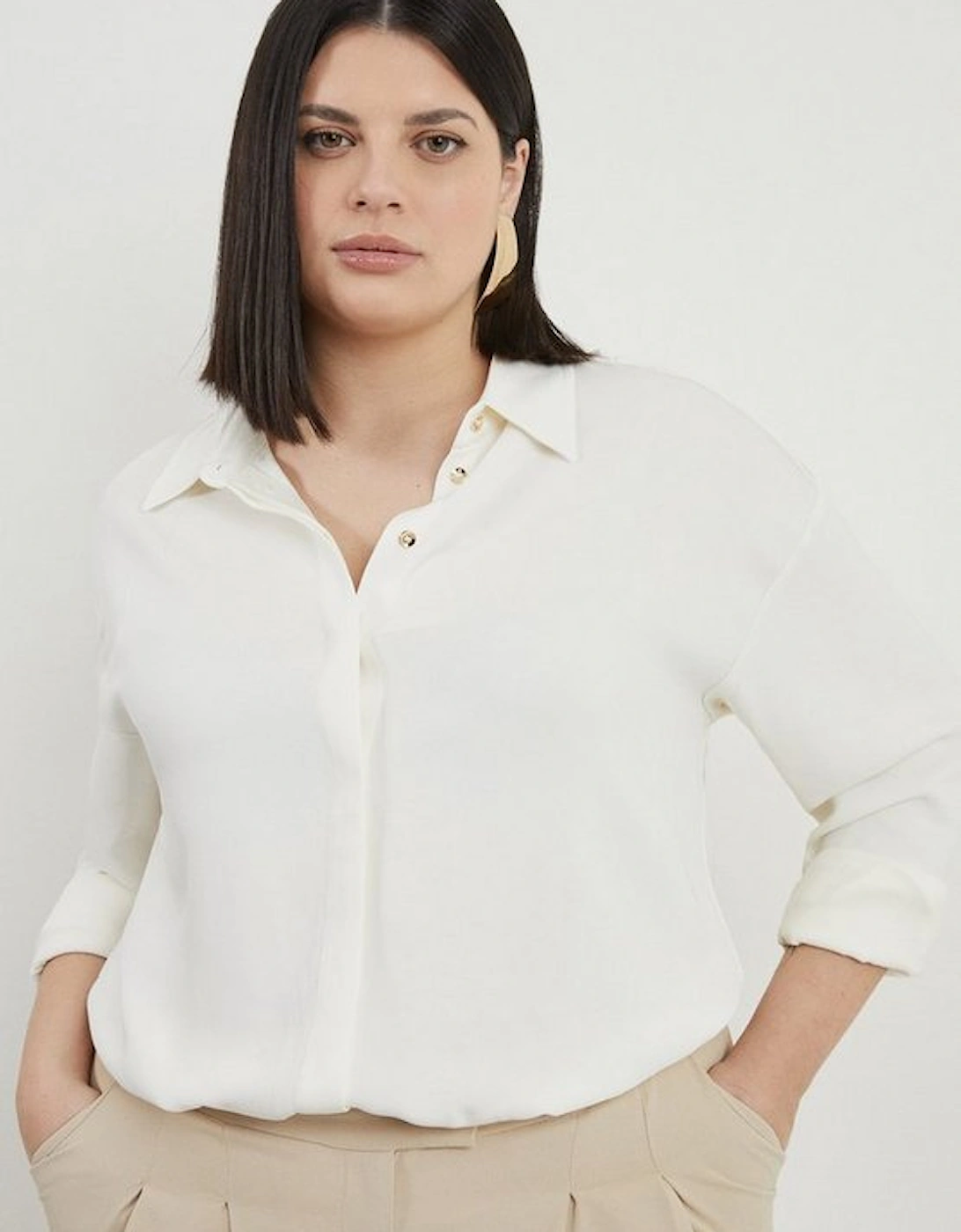 Plus Size Viscose Crepe Long Sleeve Collared Shirt, 5 of 4