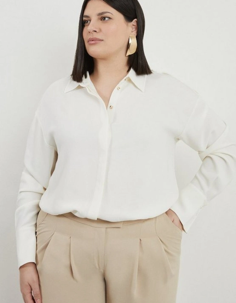 Plus Size Viscose Crepe Long Sleeve Collared Shirt