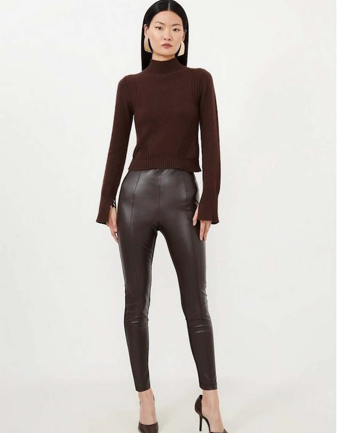 Petite Faux Leather And Ponte Leggings, 4 of 3