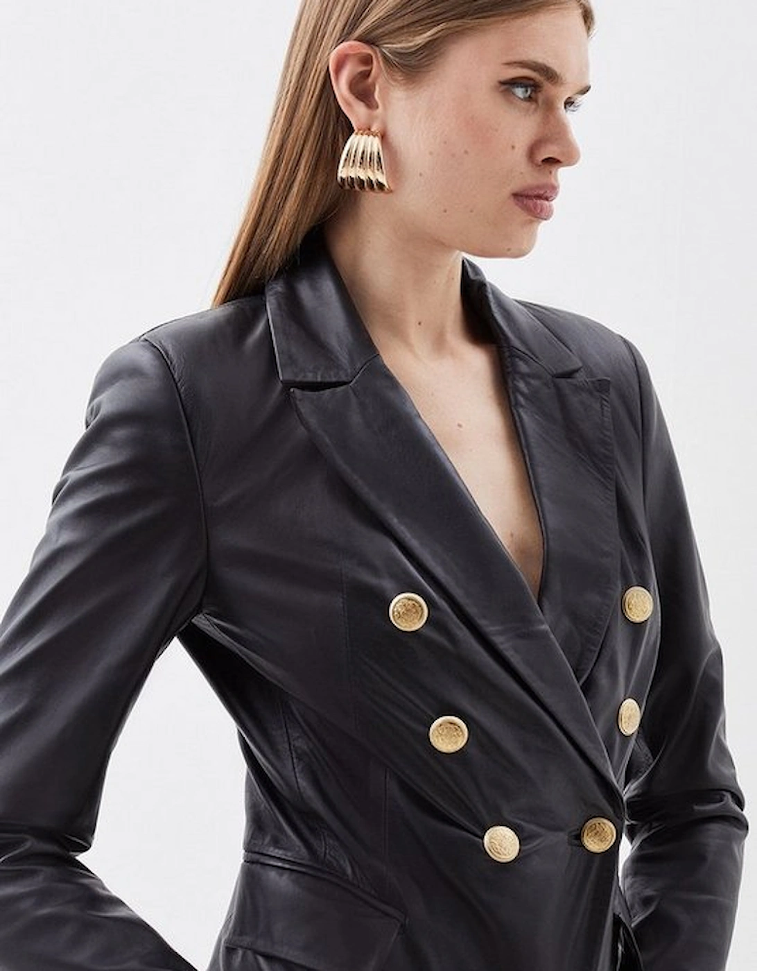 Leather Gold Button Blazer, 9 of 8