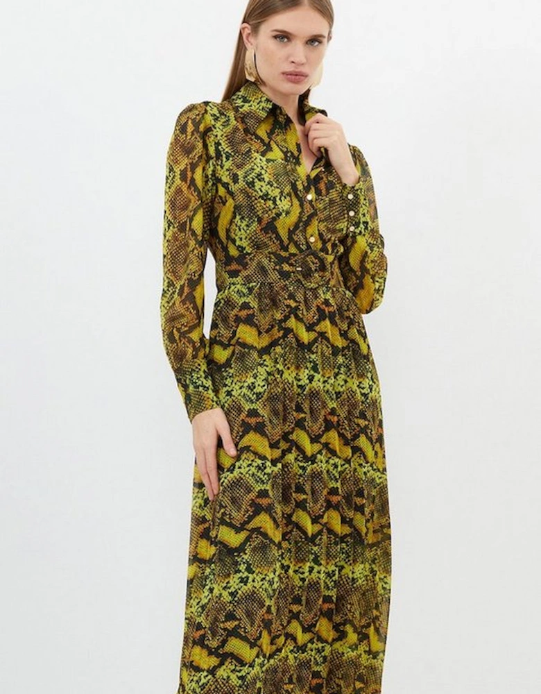 Petite Snake Print Georgette Woven Shirt Midi Dress