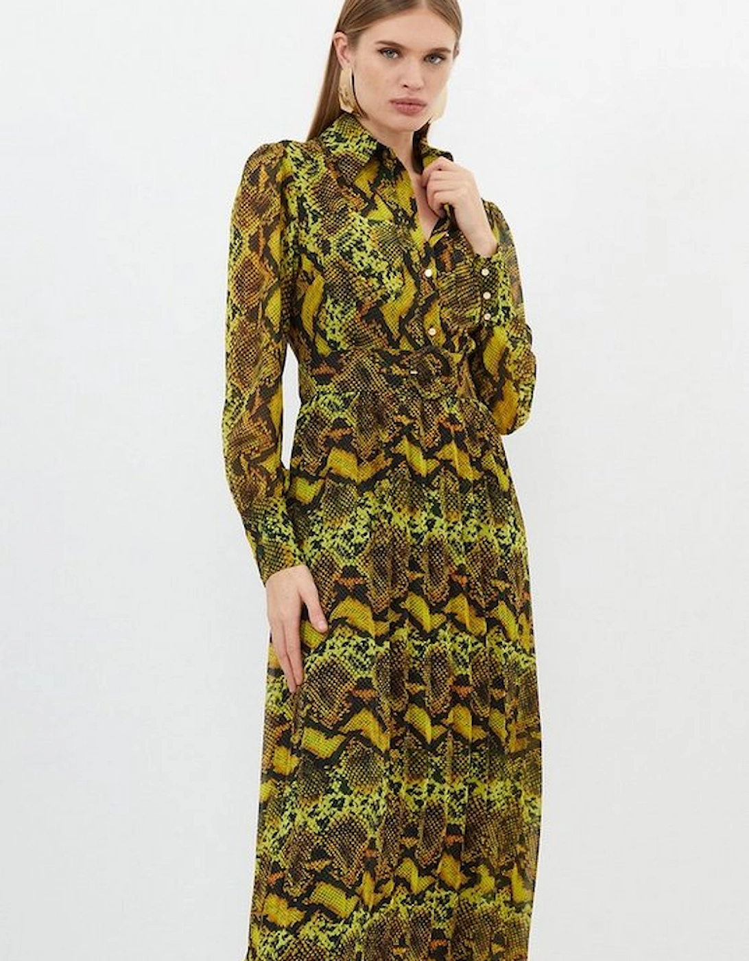 Petite Snake Print Georgette Woven Shirt Midi Dress, 4 of 3