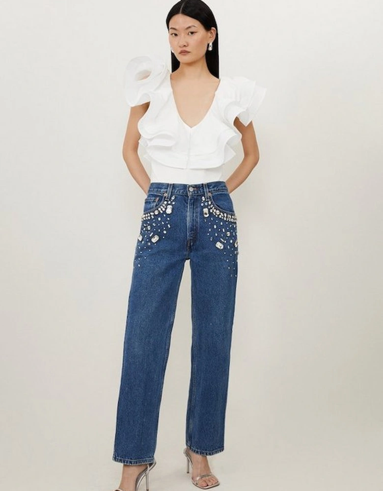Hand Embellished Vintage Straight Leg Jean