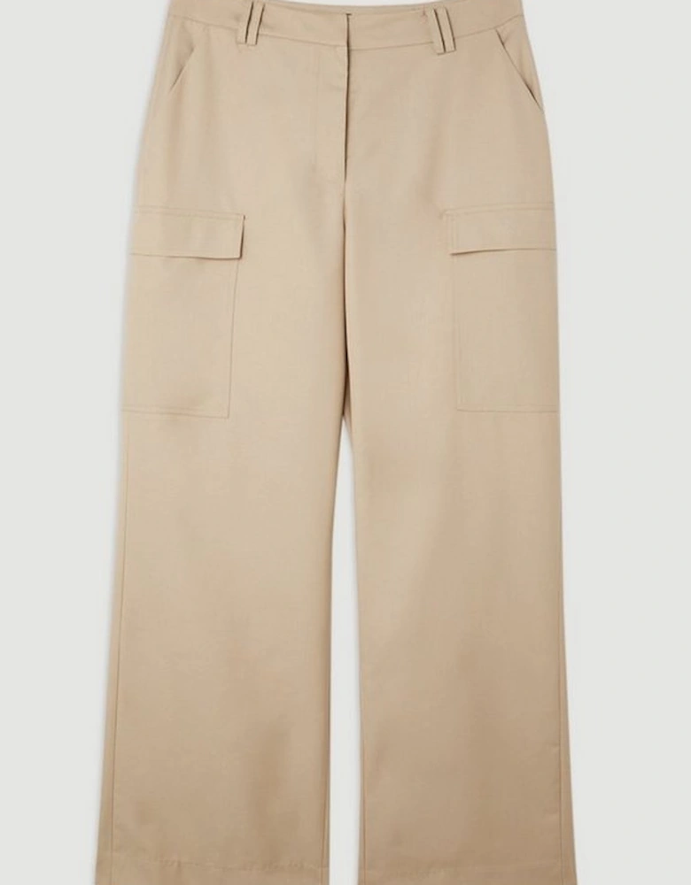 Twill Canvas Cargo Pockets Wide Leg Tailored Trousers