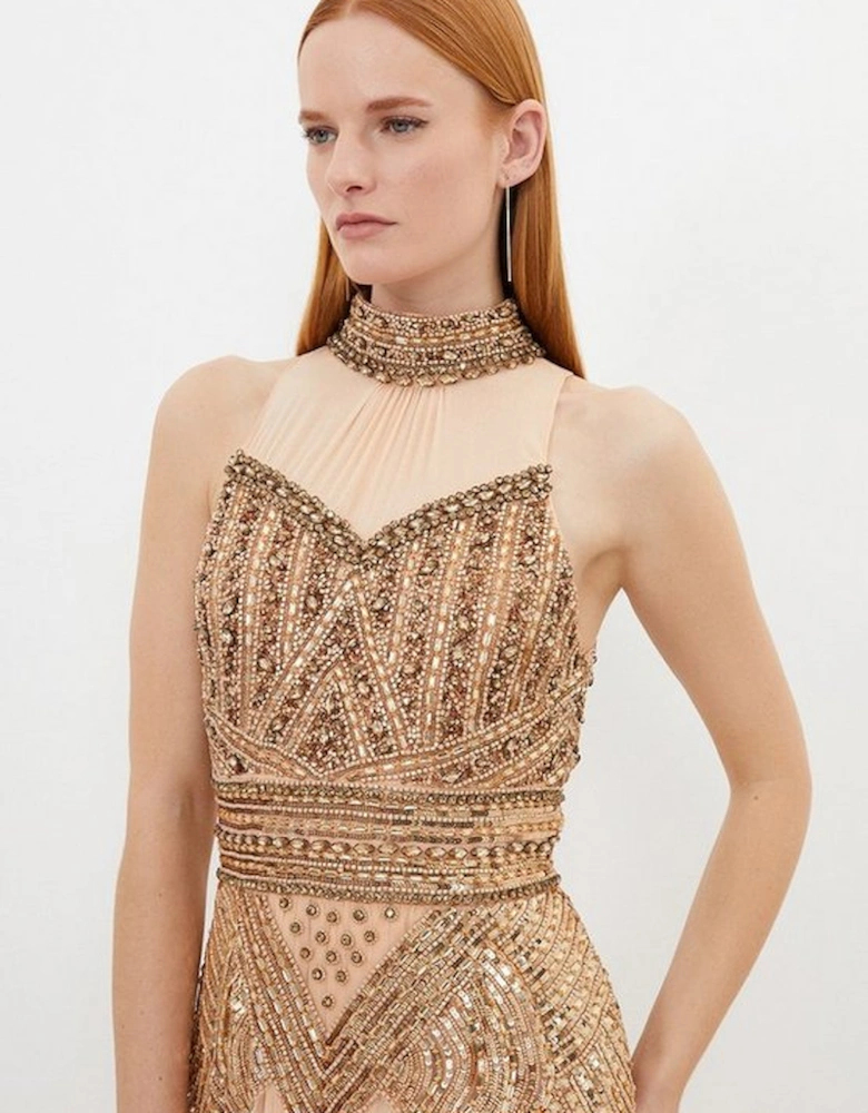 Crystal Embellished Godet Woven Maxi Dress