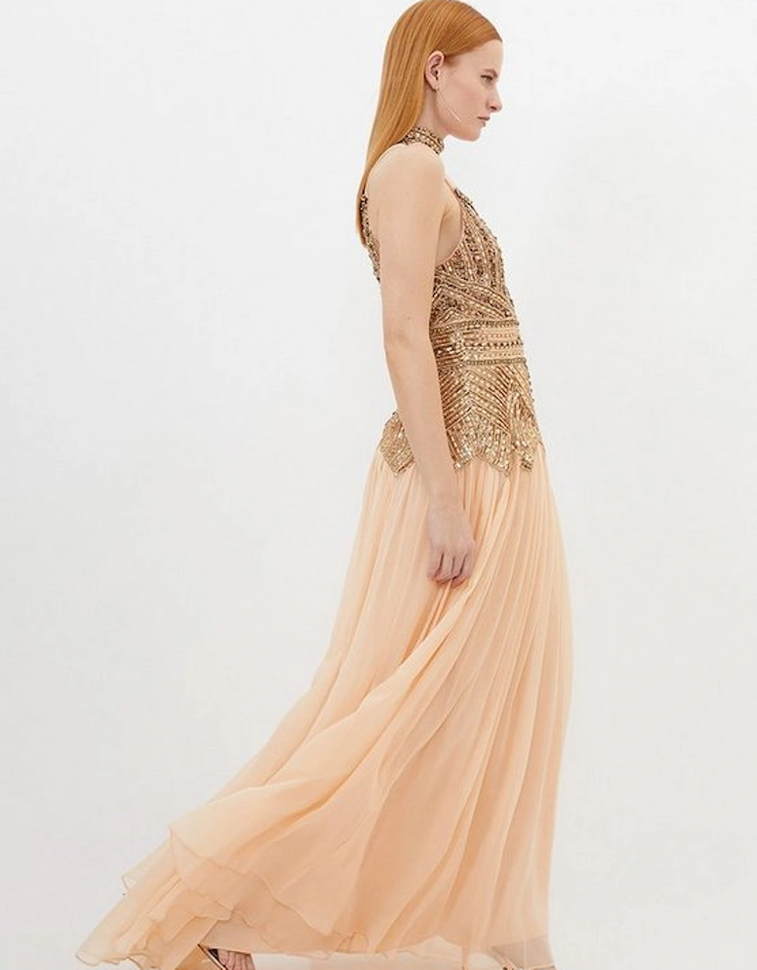 Crystal Embellished Godet Woven Maxi Dress, 5 of 4