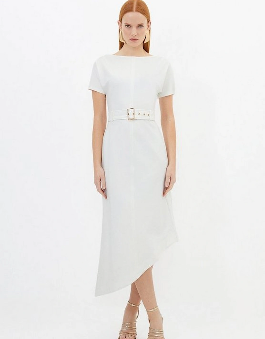 Waterfall Hem Belted Short Sleeve Ponte Jersey Maxi Dress, 5 of 4