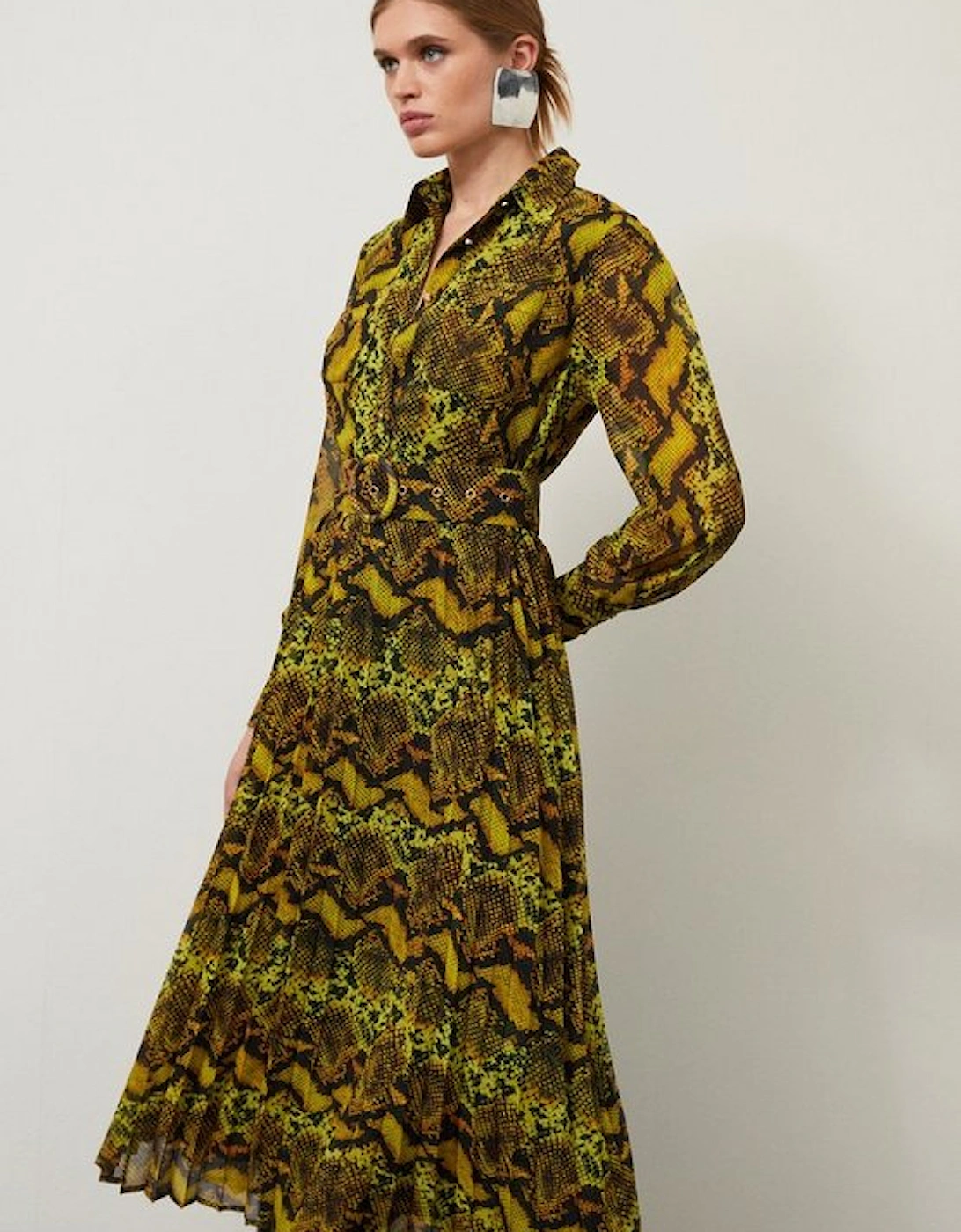 Snake Print Georgette Woven Shirt Midi Dress