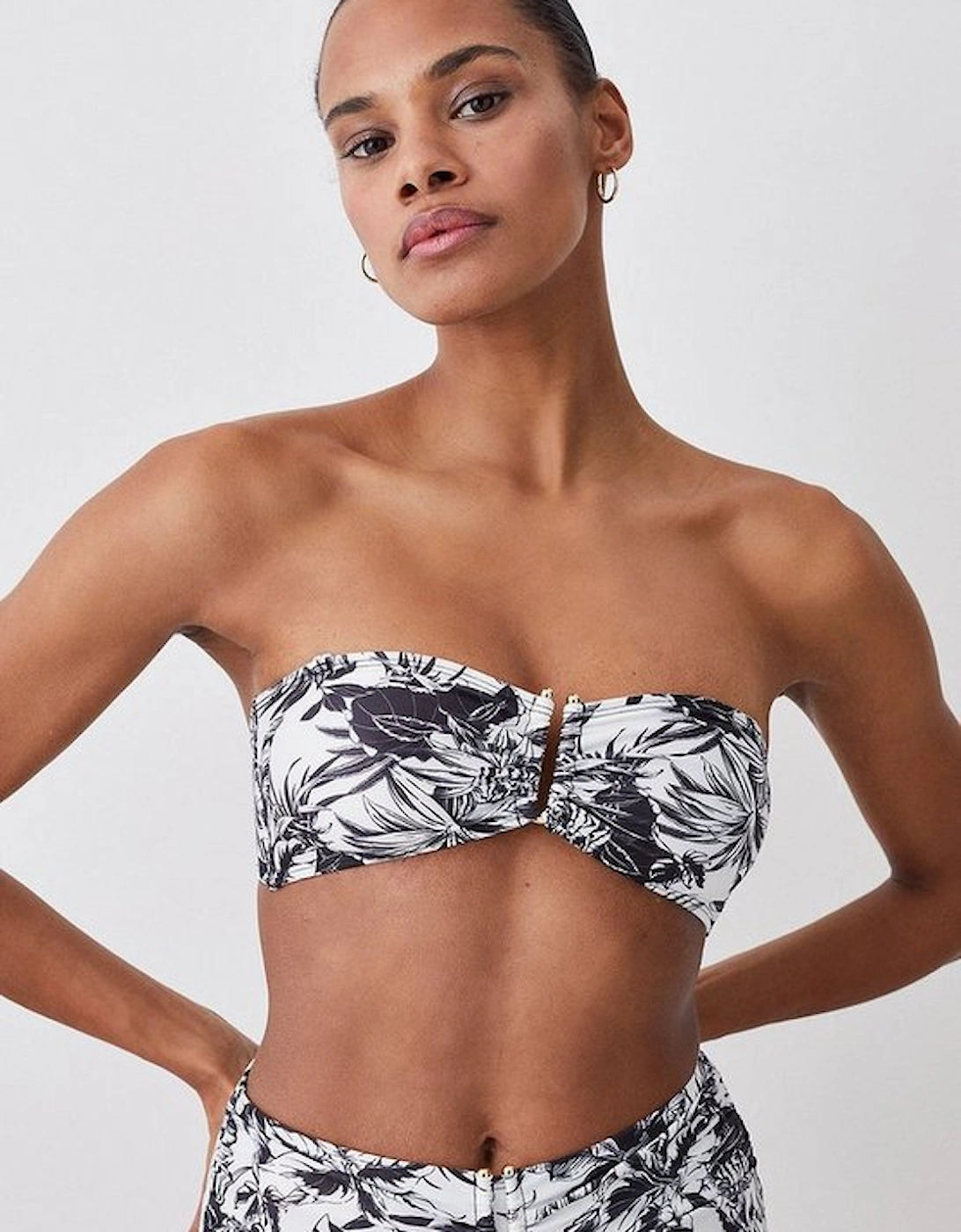 Mono Print Ruffle Bikini Top With Detachable Straps