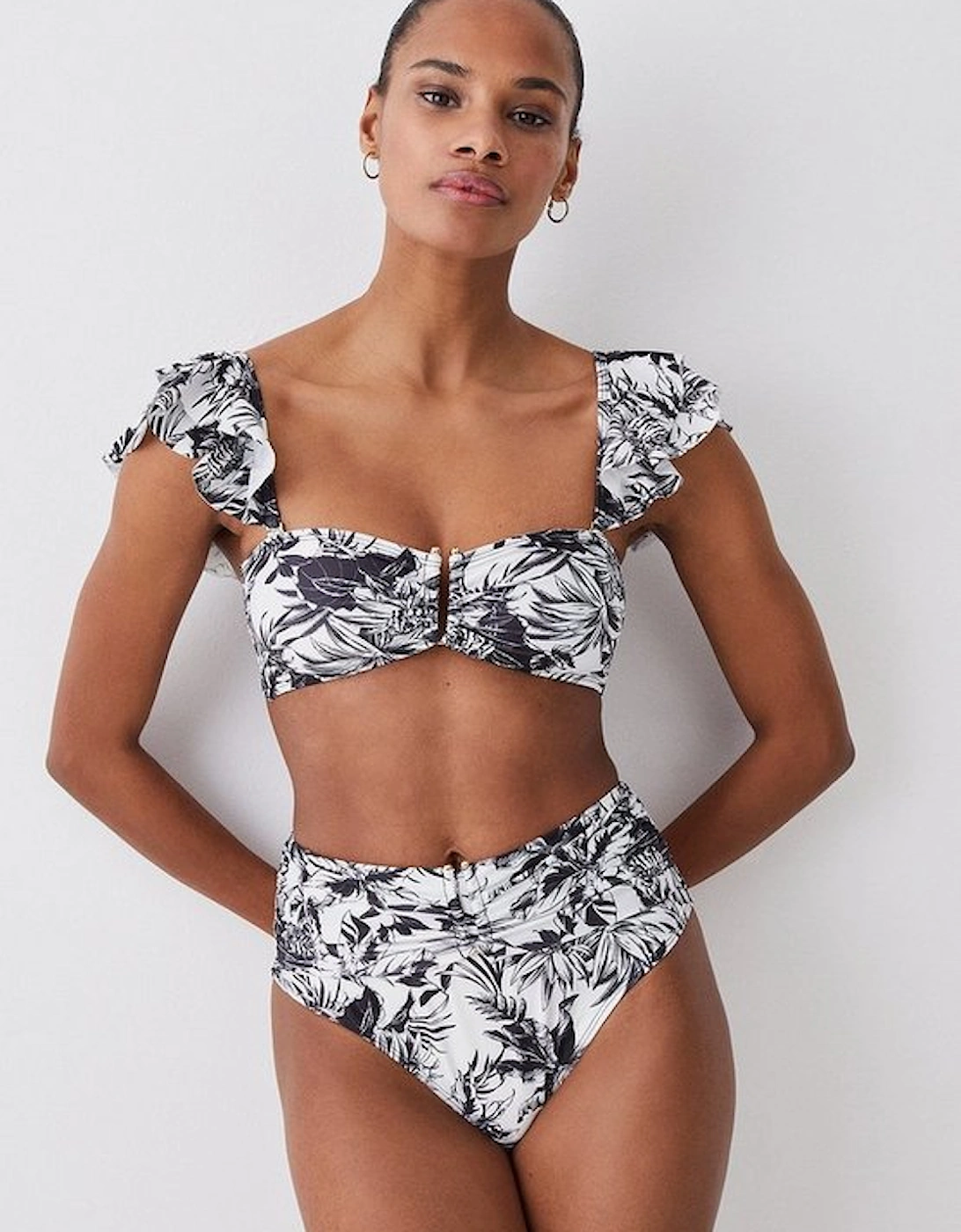 Mono Print Ruffle Bikini Top With Detachable Straps, 8 of 7