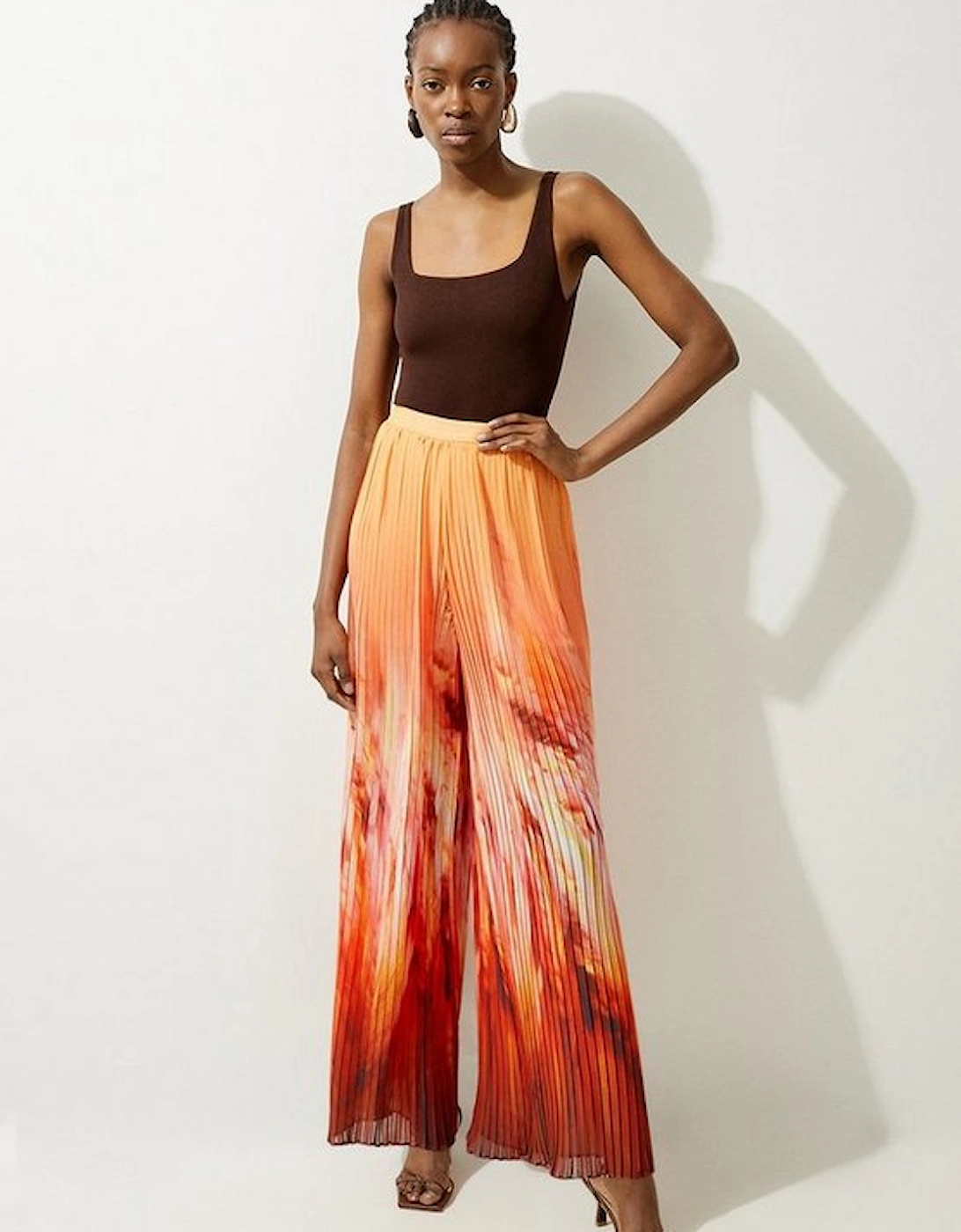 Feather Border Print Pleated Wide Leg Trouser, 5 of 4
