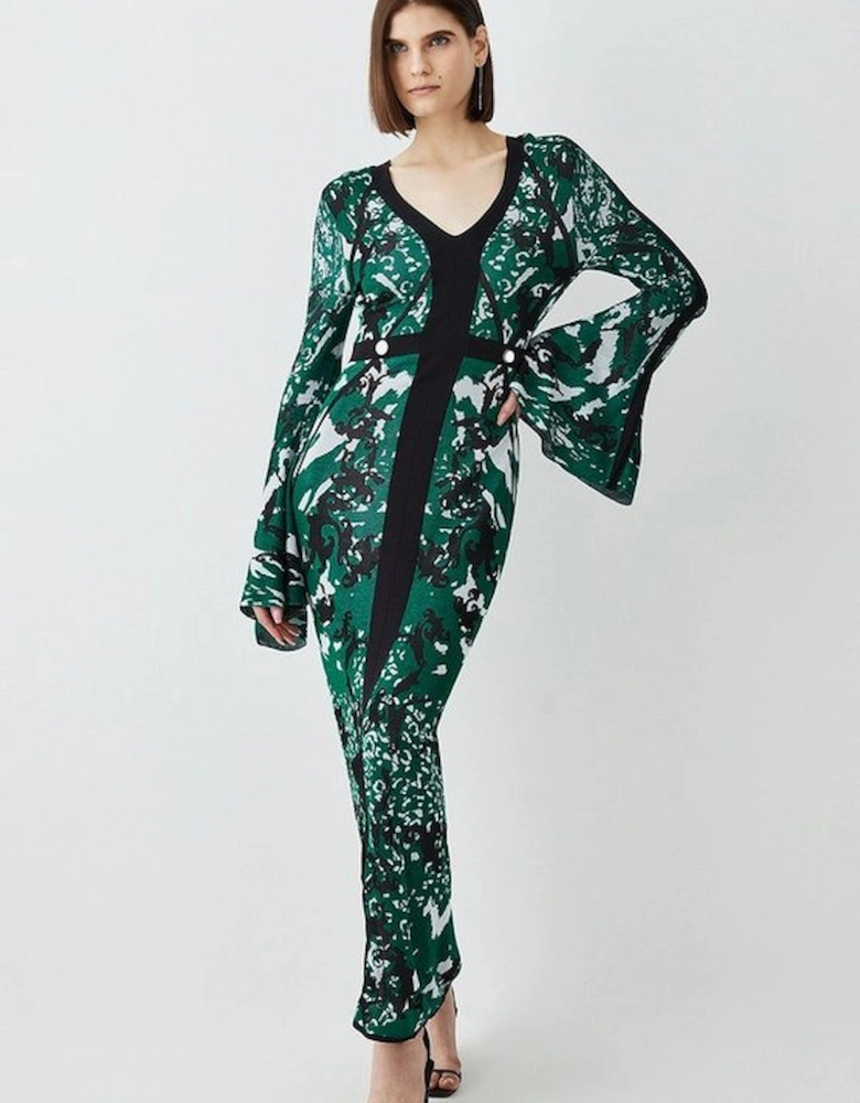 Slinky Jacquard Full Sleeve Knitted Maxi Dress
