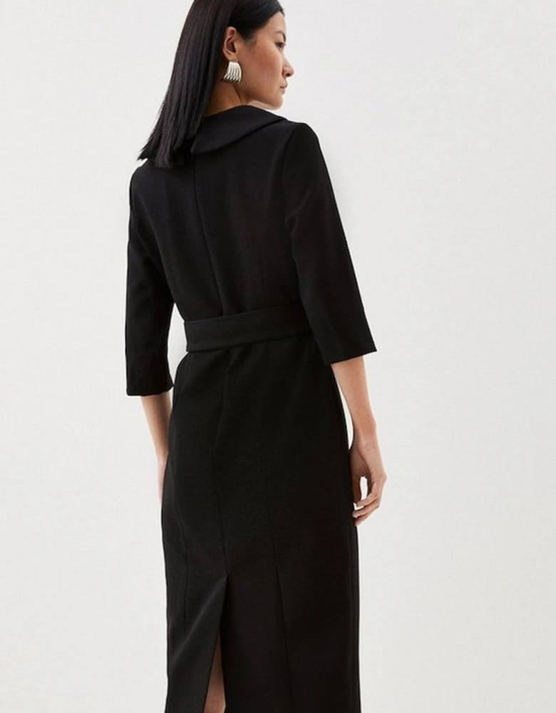 Tailored Structured Crepe Roll Neck Pencil Midi Dress