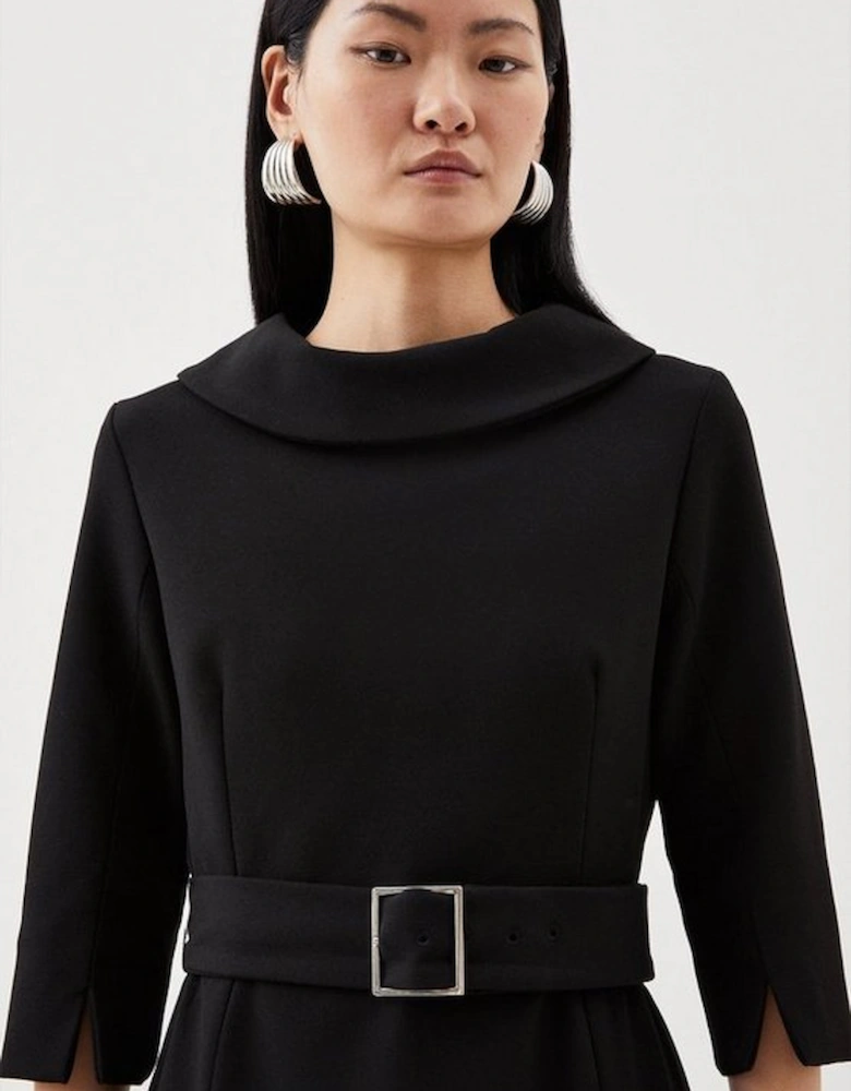 Tailored Structured Crepe Roll Neck Pencil Midi Dress