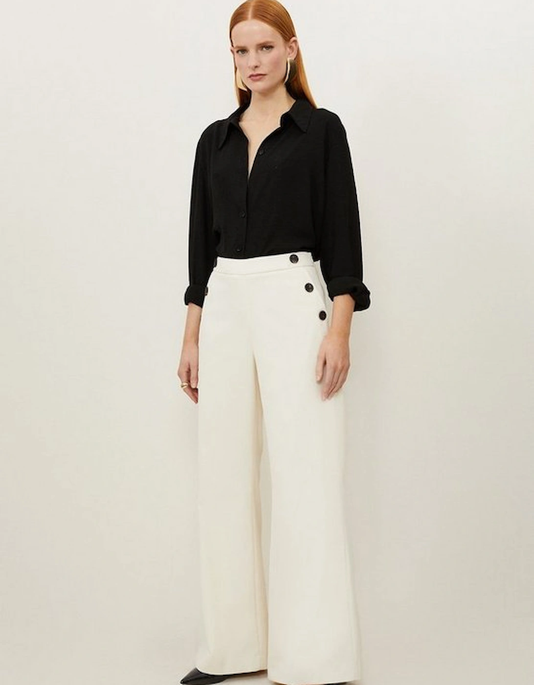 Relaxed Tailored Button Pocket Detail Straight Leg Trousers, 5 of 4