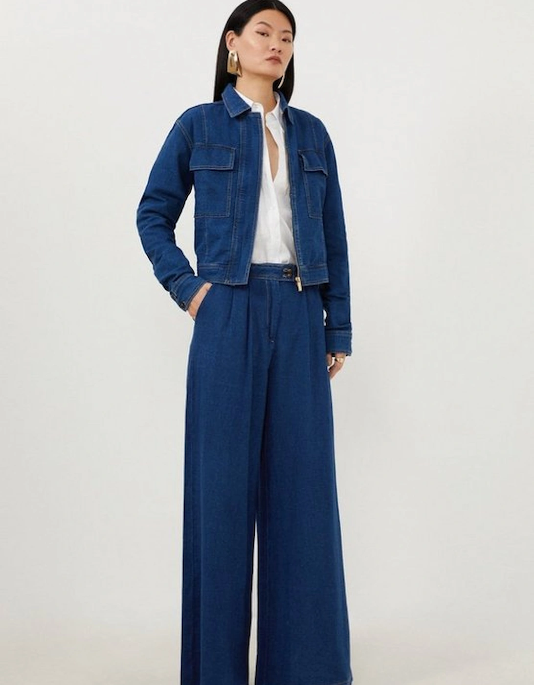 Tencel Denim Woven Wide Leg Trousers