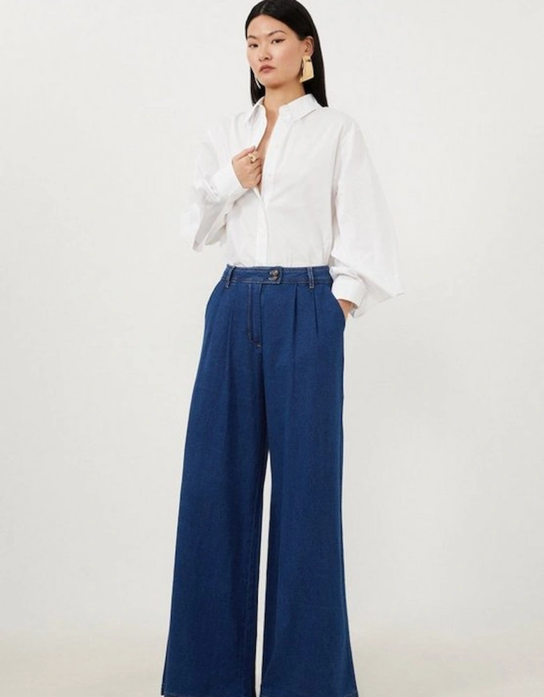 Tencel Denim Woven Wide Leg Trousers