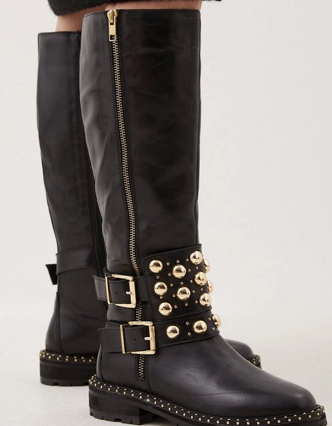 Leather Studded Statement Knee High Boot, 5 of 4