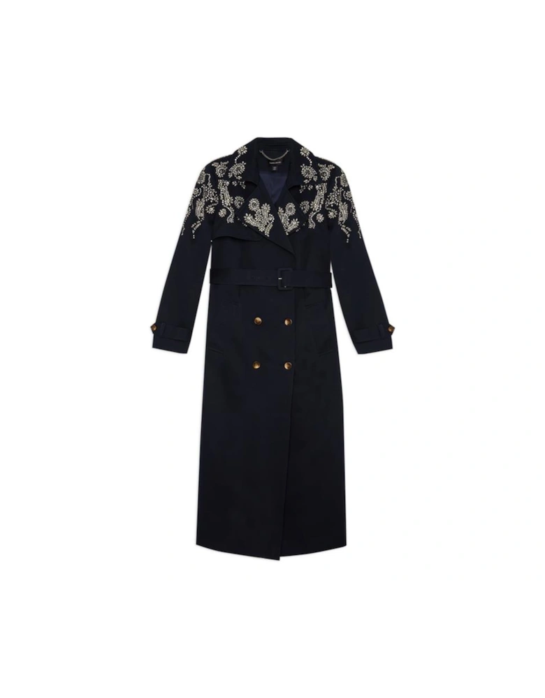 Tailored Crystal Embellished Belted Trench Coat
