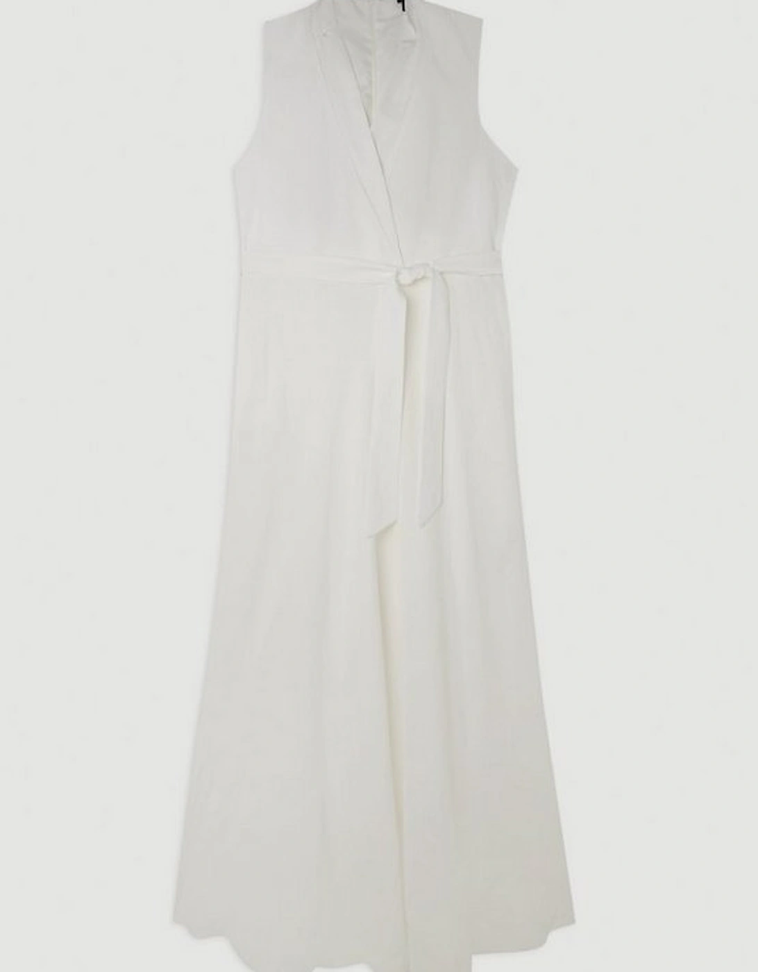 Plus Size Premium Tailored Linen Notch Neck Belted Dress