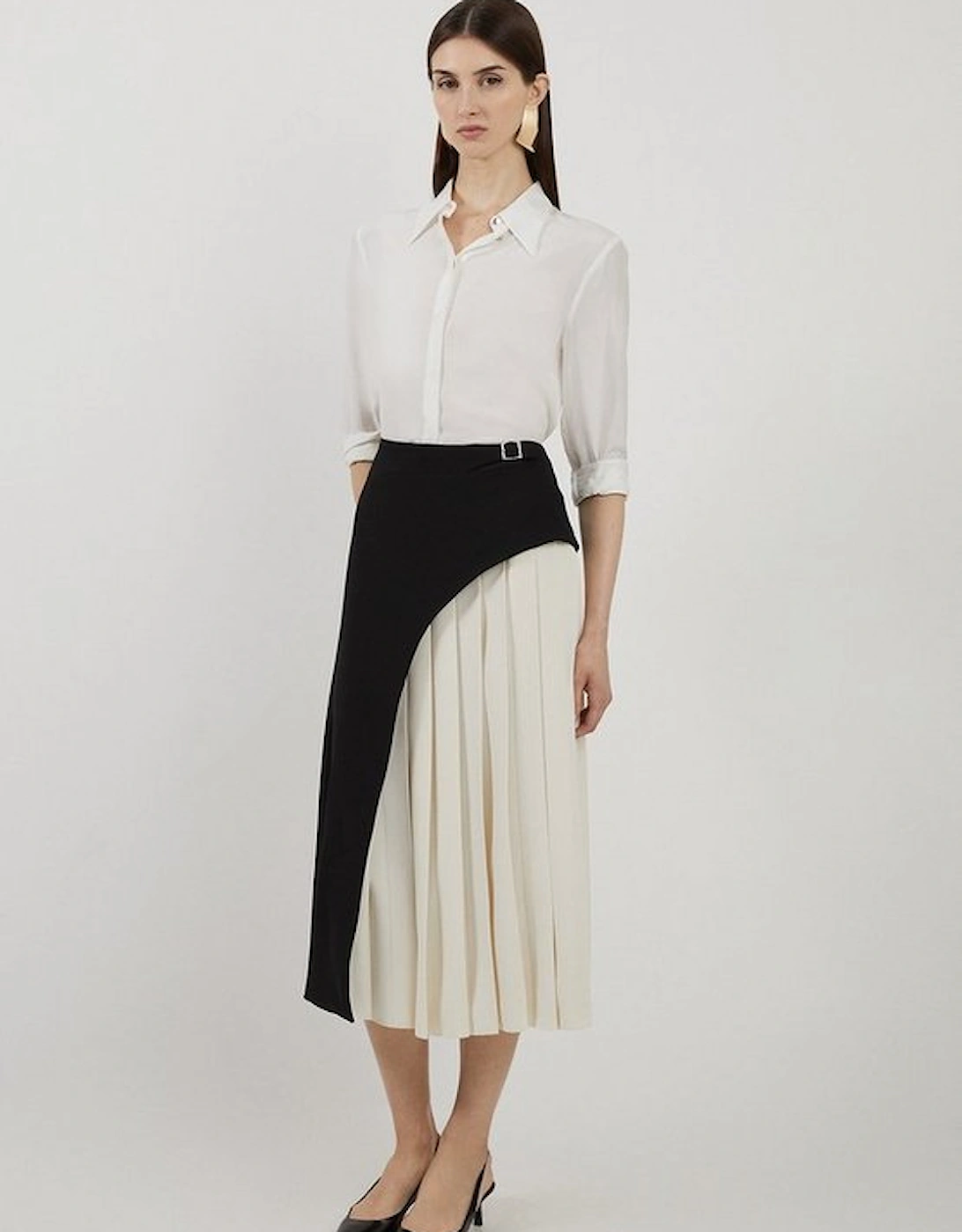 Tailored Buckle Detail Pleated Midi Skirt, 5 of 4