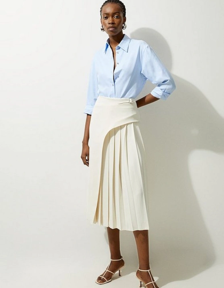 Tailored Buckle Detail Pleated Midi Skirt