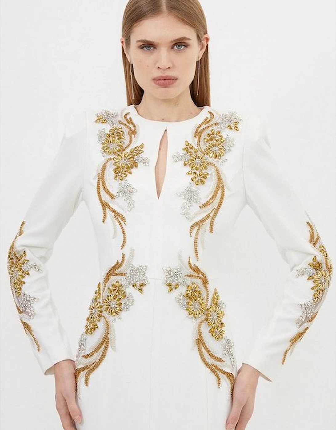 Premium Crystal Power Shoulder Embellished Woven Maxi Dress